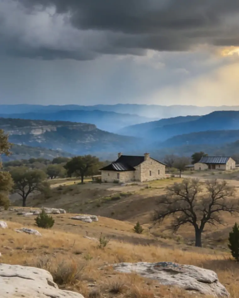 The Texas Hill Country in warm light after a storm has cleared